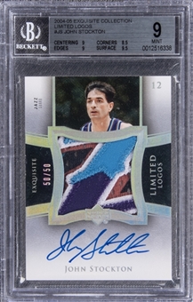 2004-05 UD "Exquisite Collection" Limited Logos #JS John Stockton Signed Game Used Patch Card (#50/50) – BGS MINT 9/BGS 10 